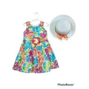 Bonnie Jean 2pc Dress And Hat Girls Sz 3T Bright Multicolor Floral Easter Spring